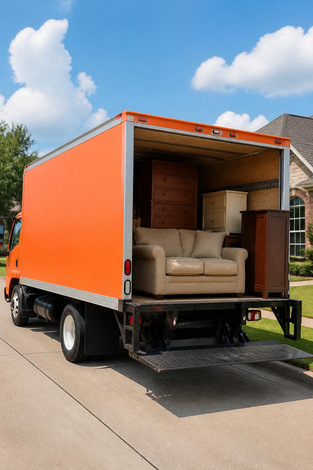 Eddings Removals green hauling truck loaded with furniture